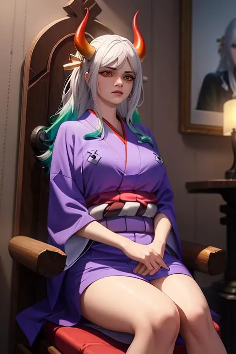 ((masterpiece:1.4)), ((best quality:1.4)), 1girl, (((Orange eyes))), aqua_hair, two-tone_hair, ((large_size_breasts)), (Facial Expression: Angry:1), ((Sitting on throne in mansion:1.4)), ((Looking_at_viewer: 1.5)), ((((YamatoOP)))), ((SFW)), ((((Clothes: Purple Kimono)))), ((highly detailed, expressive detailed eyes, wide eyed, detailed pupils)), (long_Hair:1.4), Mistress
<lora:YamatoOP:0.85>, (Extremely Detailed Oil Painting:1.2), glow effects, godrays, Hand drawn, render, 8k, octane render, cinema 4d, blender, dark, atmospheric 4k ultra detailed, cinematic sensual, Sharp focus, humorous illustration, big depth of field, Masterpiece, colors, 3d octane render, 4k, concept art, trending on artstation, hyperrealistic, Vivid colors, extremely detailed CG unity 8k wallpaper, trending on ArtStation, trending on CGSociety, Intricate, High Detail, dramatic