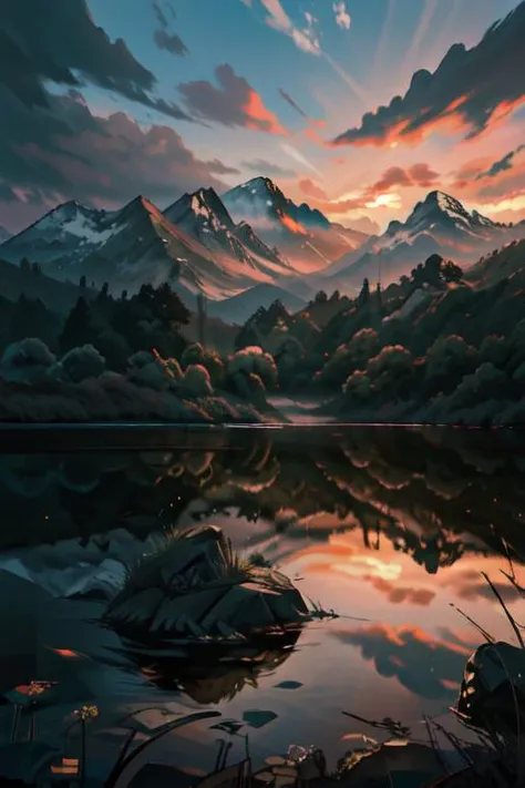 contemporary|natural outdoor scenery, landscape, nature, wilderness, dusk|dawn, gold hour lighting effects, dark, calming, soothing, healing photography, wilderness, wild animals, water, ultra detail, 4k HDR, professional commercial promo shot