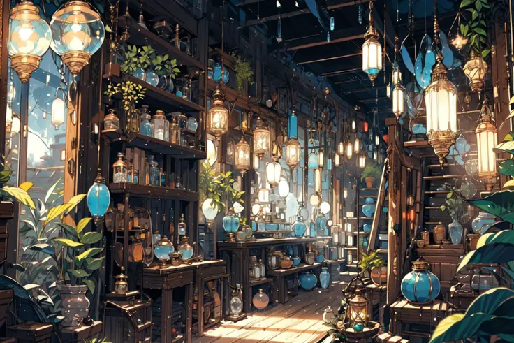 (masterpiece:1.2), best quality,PIXIV, Night scene,
scenery, no humans, window, plant, potted plant, indoors, shelf, wooden floor, lantern, lamp, book, bookshelf, blurry, table, jar, depth of field, chair, cup, fantasy, barrel, ladder
<lora:Night scene_20230715120543:1>