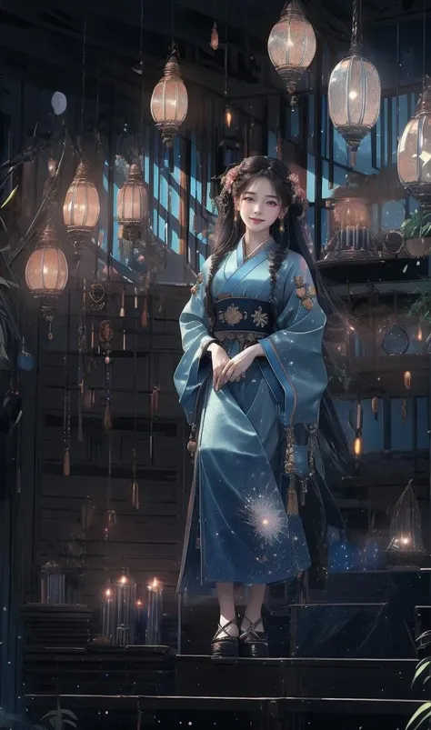 Best quality, masterpiece, high resolution, 1girl, squat, blush, firefly, (seductive smile: 0.8), star pupil, Chinese Hanfu, hair accessories, necklace, jewelry, beautiful face, upon_body, ding Dahl Effect, Photorealistic, Dark Studio, Rim Lighting, Two Tone Lighting, (High Detail Skin: 1.2), 8k Ultra HD, DSLR, Soft Lighting, High Quality, Volumetric Lighting, Top Shot, Photo, High Resolution , 4k, 8k, bokeh <lora:Night scene_20230715120543:1.2>, Night scene,
