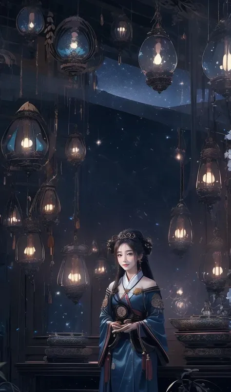 Best quality, masterpiece, high resolution, 1girl, bust, squat, blush, firefly, (seductive smile: 0.8), star pupil, Chinese Hanfu, hair accessories, necklace, jewelry, beautiful face, upon_body , Tyndall Effect, Photorealism, Dark Studio, Rim Lighting, Two Tone Lighting, (High Detail Skin: 1.2), 8k Ultra HD, DSLR, Soft Lighting, High Quality, Volumetric Lighting, Top Shot, Photo, High resolution, 4k, 8k, bokeh<lora:Night scene_20230715120543:1.2>, Night scene,