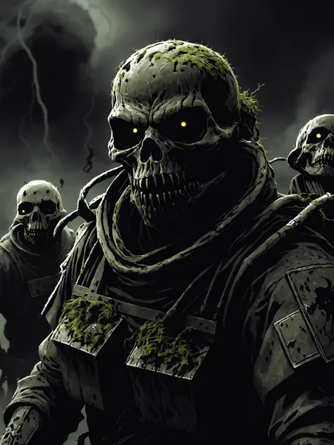 A dark scenery, A portrait of an colonial marine rising above a futuristic battlefield, mud covers the Moss camouflage uniform and light protective gear, fearful facial expression, smoke and dust
