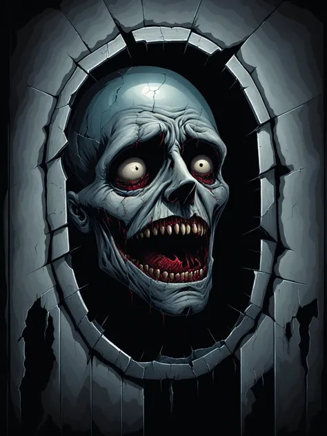 photorealistic, (solo:1.3), detailed digital illustration of a Deformed face leering from cracked mirror , Creepy, dimly lit basement corridors in the background <lora:xl_more_art-full_v1:0.4>, <lora:EnvyNIghtmareXL01:0.8>, <lora:scibu:0.7> scibu