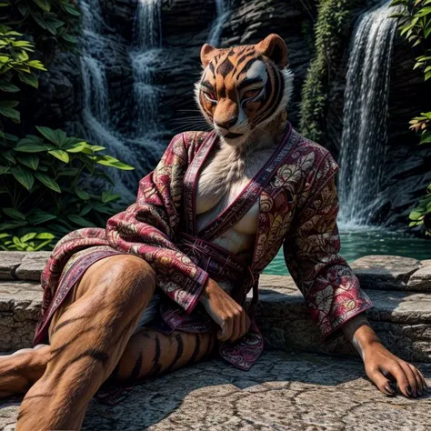 1girl furry slender mastertigress paws long tail resting on terrace unbuttoned dressed kimono  natural fur [waterfall|lake|mountains] on background RAW photo, (realism, photorealistic:1.3), detailed, hi res
<lora:lcm_lora_sd15:1>
<lora:mastertigress-v1-locon:1>
<lora:Background_Detail_v3:0.8>