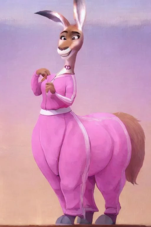 \Queen'sStallion\ kangaroo mom, pink outfit, brown fur,