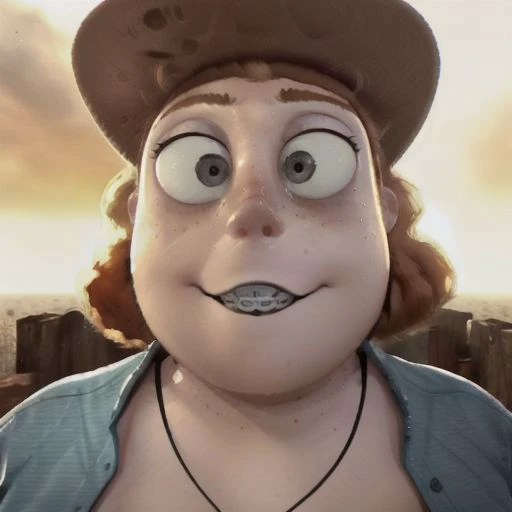 head shot, braces, anatomically correct, masterpiece, best high quality, ultra details, realistic, RAW Photo, perfect anatomy, 4k, 8k, quality lighting, detailed hands, detailed eyes, (solo), full figured, human, woman, Shelby, ginger hair, white shirt, black pants, nervous smile, looking at viewer,