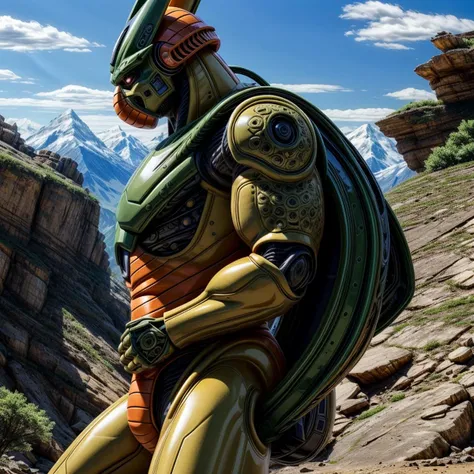 score_9, score_8_up, score_7_up, score_6_up, score_5_up, score_4_up,
vivid colors, 8K, hi-fi,
evil, imperfect cell, villain, green skin, android, robot, indomitable, intricate detailed eyes, slit eyes, CGI, perfect proportions, outdoors mountain pass, powerful muscular body, side view, low angle shot,
<lora:ImperfectCell:0.85>