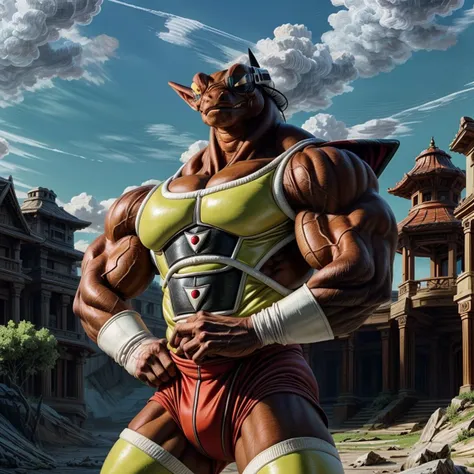 score_9, score_8_up, score_7_up, score_6_up, score_5_up, score_4_up,
vivid colors, 8K, hi-fi, masterwork illustration,
Neiz, brown skin, dragonball z, evil, villain, intricate detailed eyes, perfect proportions, powerful muscular body, perfect hands, veiny muscular body, solo, white gloves, scouter, outdoors, purple skin tight bodysuit,
((in the style of the Dragonball Z, ))
((in the style of and art by Akira Toriyama, jiandou, taran fiddler, darkgem, ruaidri, yupa, kiyosan, )),
<lora:Neiz:0.85>