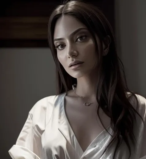 a beautiful picture of aria2023, masterpiece, photorealistic, woman, detailed, 4k, HDR, backlighting, bloom, light, RAW color photo, (fully in frame:1.1), wearing a white shirt, detailed skin texture, (blush:0.5), (goosebumps:0.5) <lora:aria2023-20:1>