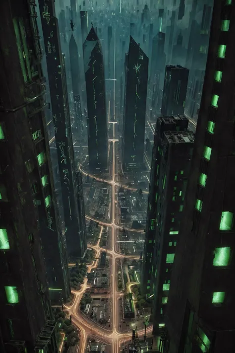 (Screen print:1.3) aerial view of a sprawling metro-plex city. dystopian scifi, ((masterpiece,best quality)), <lora:Necron_Architecture:0.80>, Necron_Architecture, ((electricity)), green glow, amber theme:1.6 <lora:futureurban_XL:0.60> futureurban. <lora:Shadowrun:0.70> cyberpunk, neo-aztec
<lora:great_lighting:4> great lighting <lora:add-detail-xl:0.60> <lora:cine:1> cin3 <lora:abycrimviso:1> abycrimviso, acrvi1