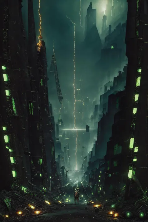 (Screen print:1.3) cinematic aerial view of a sprawling metro-plex city. focused on the shattered garden circle in the middle of the city. Scraggly trees cling to life there, dystopian scifi, ((masterpiece,best quality)), <lora:Necron_Architecture:0.80>, Necron_Architecture, ((electricity)), ((green glow)), (((amber theme:1.3))) <lora:futureurban_XL:0.70> futureurban. <lora:Shadowrun:0.70> cyberpunk, neo-aztec
<lora:great_lighting:2> great lighting, hard shadows <lora:add-detail-xl:0.25> <lora:cine:0.8> cin3 <lora:abycrimviso:1> abycrimviso, acrvi1