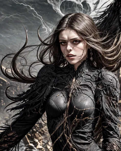 official art,unity 8k wallpaper,ultra detailed,beautiful and aesthetic,best quality,masterpiece,fantastic realism,a beautiful young oriental woman with long flowy hair ruled by the dark powers of the underworld wearing wearing fantasy attire surounded by magical energy and water streaks swirling around her,grotesque malevolent demonic entity engraved into the details of the background,death stare,hair in the air,dynamic angle,(tangle, entangle),atmospheric,ecstasy of life,extremely detailed,raindrops,storming,lightning,water swirling in the air,turbulence,wind,motion blur,elements in the picture moving at high speed,disturbance,<lora:add_detail>,<lora:epiNoiseoffset_v2-pynoise:3>,(zoomed out:2),full body shot,