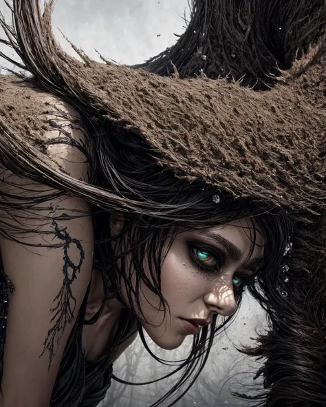 official art,unity 8k wallpaper,ultra detailed,beautiful and aesthetic,best quality,masterpiece,fantastic realism,a beautiful young oriental woman with long flowy hair ruled by the dark powers of the underworld wearing wearing fantasy attire surounded by magical energy and water streaks swirling around her,grotesque malevolent demonic entity engraved into the details of the background,death stare,hair in the air,dynamic angle,(tangle, entangle),atmospheric,ecstasy of life,extremely detailed,raindrops,storming,lightning,water swirling in the air,turbulence,wind,motion blur,elements in the picture moving at high speed,disturbance,<lora:add_detail>,<lora:epiNoiseoffset_v2-pynoise:3>,(zoomed out:2),full body shot,