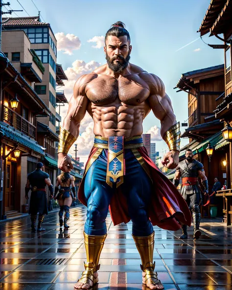 RAW photo, full-body, dynamic pose, muscular bearded guy in a shinobi attire, kamishimo, katabira, (light bokeh)++, intricate, (slight (sheen)-)+, elegant, sharp focus, photo by greg rutkowski, soft lighting, vibrant colors, (masterpiece)+, (streets)++, (detailed face)+, futuristic, hightech, scifi, heavy brow, sparkly eyes, stunning, high-definition, ultra HD, 4k resolution, retina display, sharp, crisp, clear, vibrant, XF IQ4, 150MP, 50mm,  ISO 1000, 1/250s, Adobe Lightroom, photolab, Affinity Photo, PhotoDirector 365, marvel universe