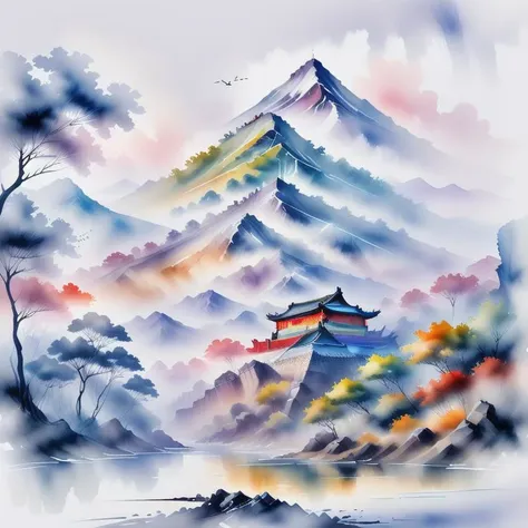 best quality,high resolution,unity 8k wallpaper,(illustration:1),chinese_style,bird,sky,river,hill,monochrome,
,<lora:5WaterColorful-000003:1>