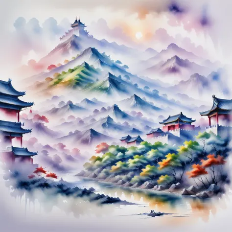 best quality,high resolution,unity 8k wallpaper,(illustration:1),chinese_style,bird,sky,river,hill,monochrome,
,<lora:5WaterColorful-000003:1>