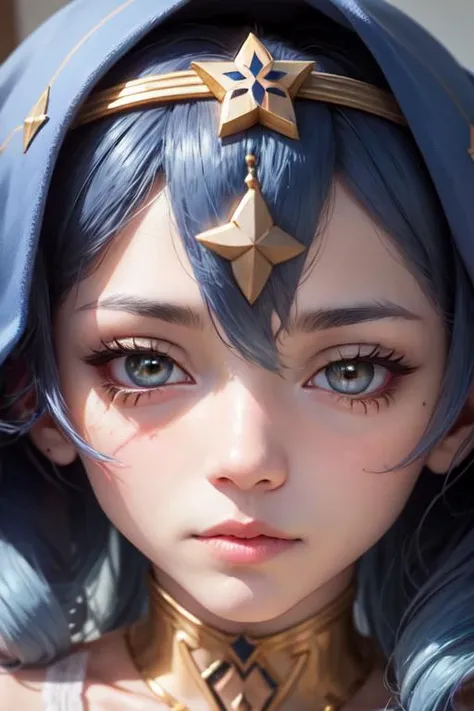 face, closeup, closeup shot, detailed eyes, indoors, <lora:Layla-000012:.65>, layla \(genshin impact\), blue hair