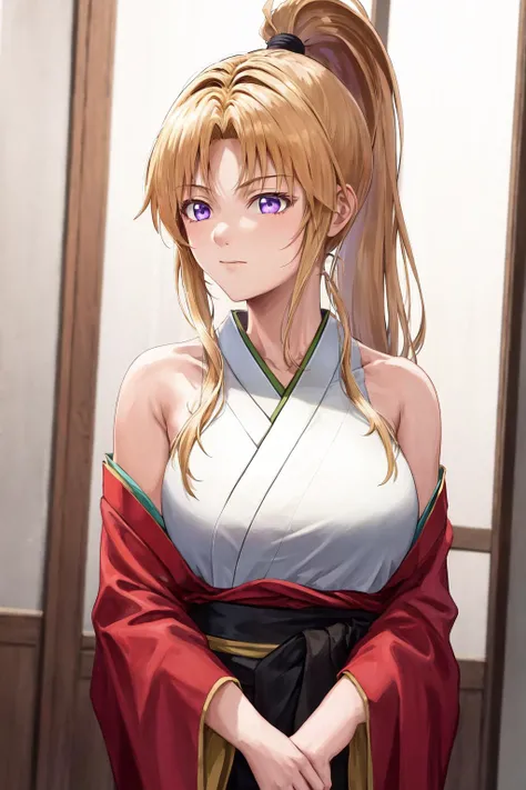 masterpiece, best quality, highres, 1girl kaori saeki parted bangs high ponytail, kimono <lora:kaori_saeki:1>