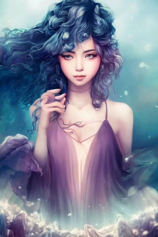 digital illustration style, book cover, incredibly detailed, 1girl, rainbow hair, kimono, summer time, heterochromia, looking_at_viewer, short_hair, solo, foggy future cinematic lighting, wlop, art by artgerm, anidzk2