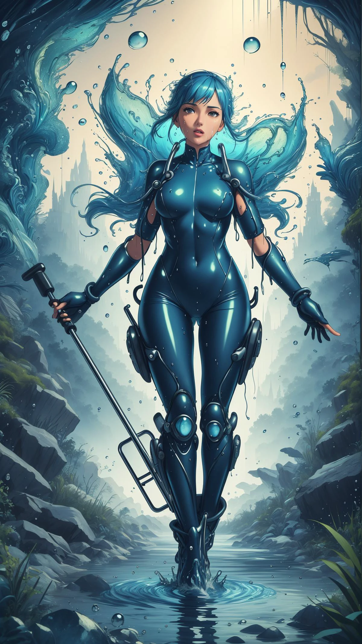 <lora:ElementWater:0.9>ElementWater Crutches, nature inspired, water, wet, drops, (Masterpiece:1.3) (best quality:1.2) (high quality:1.1)