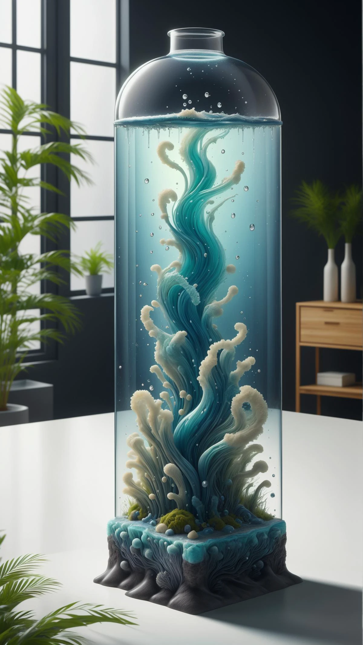 <lora:ElementWater:0.9>ElementWater Mold, nature inspired, water, wet, drops, (Masterpiece:1.3) (best quality:1.2) (high quality:1.1)