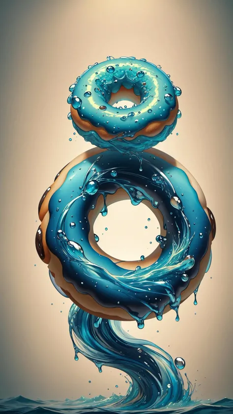 <lora:ElementWater:1.0>ElementWater doughnut, nature inspired, water, wet, drops, (Masterpiece:1.3) (best quality:1.2) (high quality:1.1)