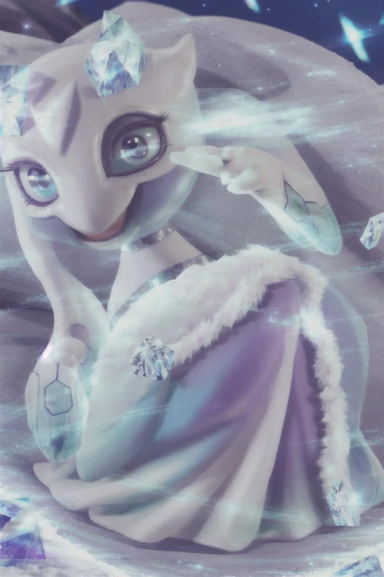 masterpiece, best quality,realistic, fur, wide hips, thick thighs, female, solo, froslass, pokemon, long dress, cute, crystal iridescent dress, night, shining in the moon light, clear image, atmospheric
<lora:froslass_000008:1>
<lora:glassHairWIPRead_v1:0.7>
