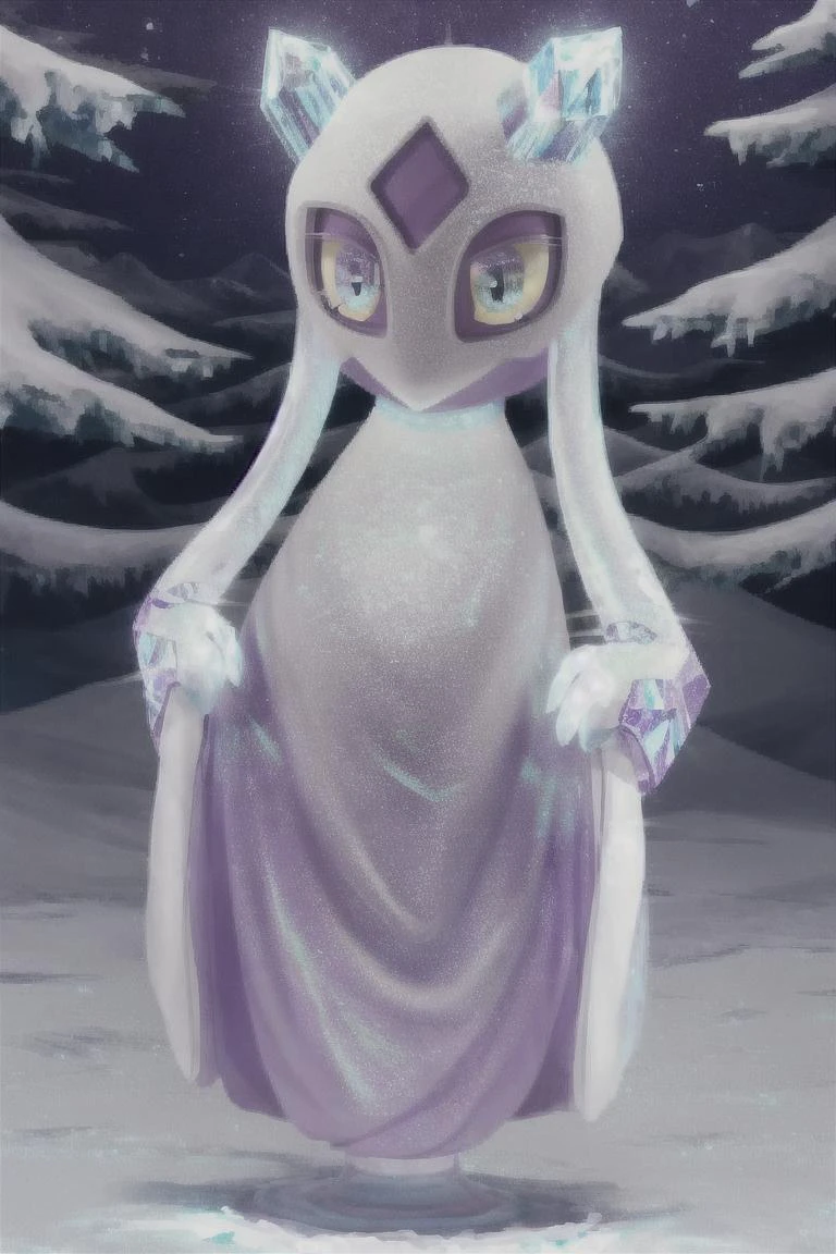 masterpiece, best quality,realistic, fur, wide hips, thick thighs, female, solo, froslass, pokemon, long dress, cute, crystal iridescent dress, night, shining in the moon light, clear image
<lora:froslass_000008:1>
<lora:glassHairWIPRead_v1:0.7>