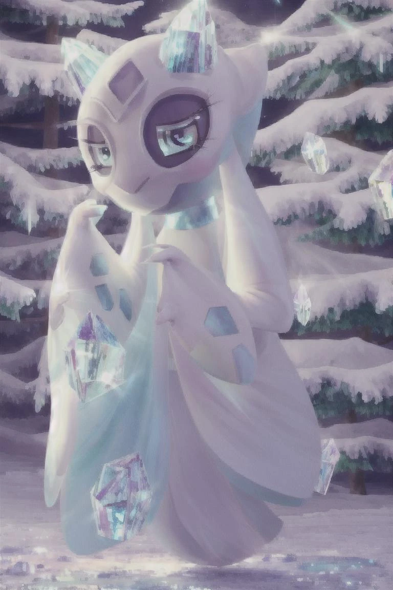 masterpiece, best quality,realistic, fur, wide hips, thick thighs, female, solo, froslass, pokemon, long dress, cute, crystal iridescent dress, night, shining in the moon light, clear image, atmospheric
<lora:froslass_000008:1>
<lora:glassHairWIPRead_v1:0.7>