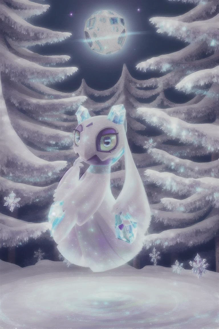 masterpiece, best quality,realistic, fur, wide hips, thick thighs, female, solo, froslass, pokemon, long dress, cute, crystal iridescent dress, night, shining in the moon light, clear image
<lora:froslass_000008:1>
<lora:glassHairWIPRead_v1:0.7>