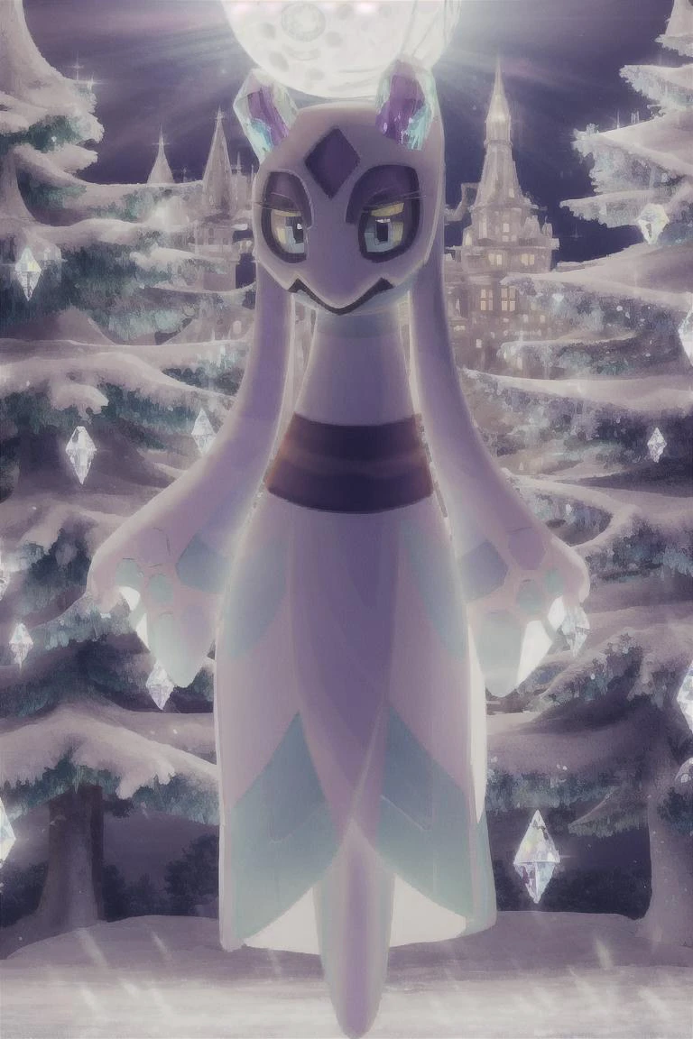 masterpiece, best quality,realistic, fur, wide hips, thick thighs, female, solo, froslass, pokemon, long dress, cute, crystal iridescent dress, night, shining in the moon light, clear image
<lora:froslass_000008:1>
<lora:glassHairWIPRead_v1:0.7>