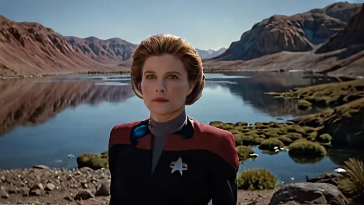 cinematic film still cinematic photo breathtaking <lora:captain_janeway_100x100-step00014000:1> captain_janeway, woman, Alien planet, Captain Pike, 4K resolution, (extraterrestrial landscape), (vibrant sky with two moons), (otherworldly flora), (futuristic explorer gear), (sense of wonder), (rich and intricate details), (photo-realistic quality), (mysterious atmosphere), (shimmering alien lakes), (vast horizon), (unearthly colors), (dynamic shadows)
. award-winning, professional, highly detailed . 35mm photograph, film, bokeh, professional, 4k, highly detailed . shallow depth of field, vignette, highly detailed, high budget Hollywood movie, bokeh, cinemascope, moody, epic, gorgeous, film grain, grainy