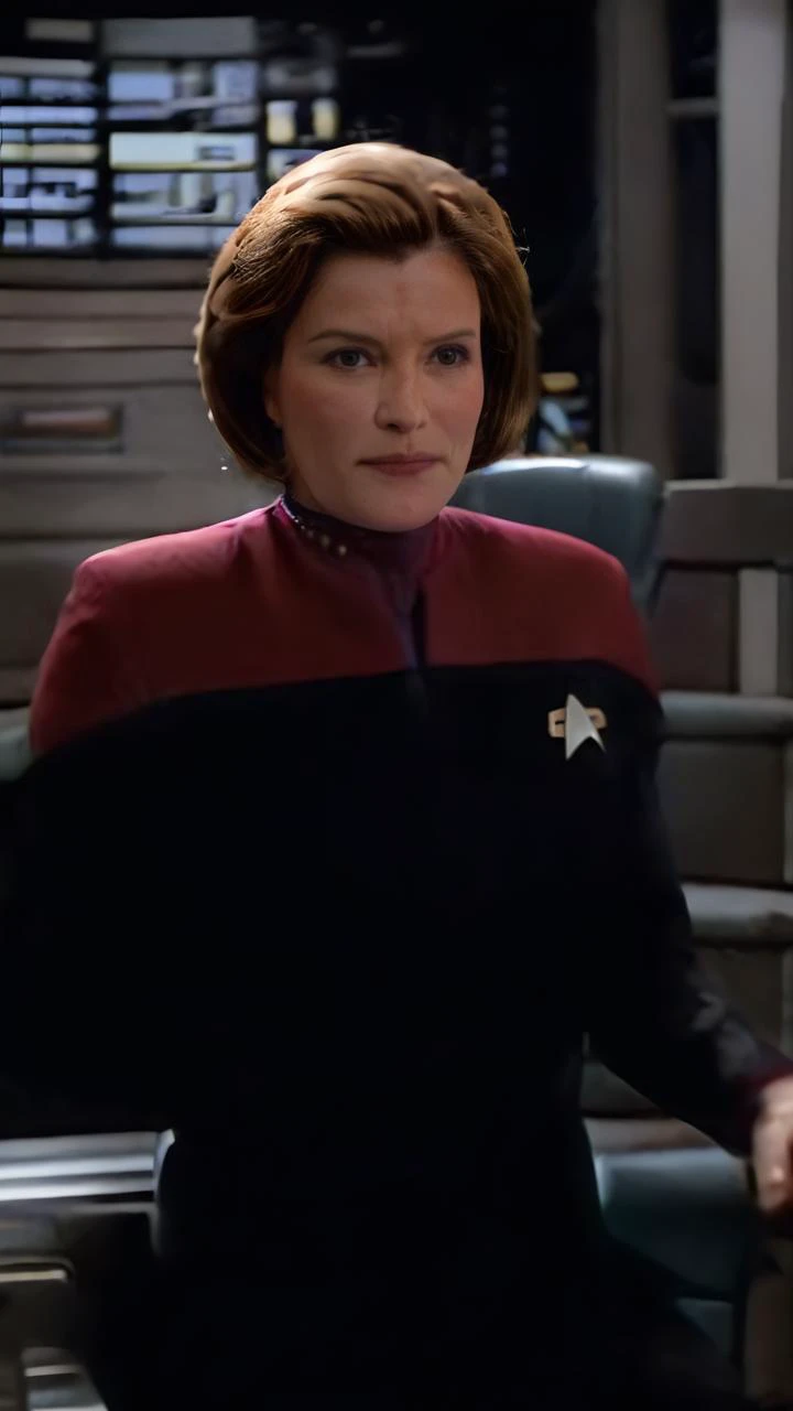 cinematic film still cinematic photo breathtaking portrait of <lora:captain_janeway_100x100:0:1.0> captain_janeway, woman, on the voyager bridge, red uniform, sit in the captain chair, open legs . award-winning, professional, highly detailed . 35mm photograph, film, bokeh, professional, 4k, highly detailed . shallow depth of field, vignette, highly detailed, high budget Hollywood movie, bokeh, cinemascope, moody, epic, gorgeous, film grain, grainy<lora:DS9XLV21_16-000004:1.0>