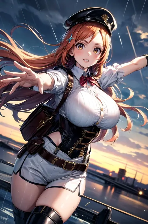 ((Top image quality、8k、masterpiece:1.3))、full bodyesbian、Focus sharpness:1.2、Beauty with outstanding style:1.4、Slender abs:1.2、((Brown hair、huge tit:1.2))、Highly detailed facial and skin texture、A detailed eye、二重まぶた、wide open legs、somersault、slingshot