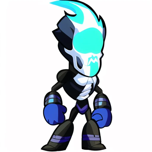 Brawlhalla, (brawlhalla style:1.1), skull face, blue magic, blue eyes, fantastic magical skeleton, simple background