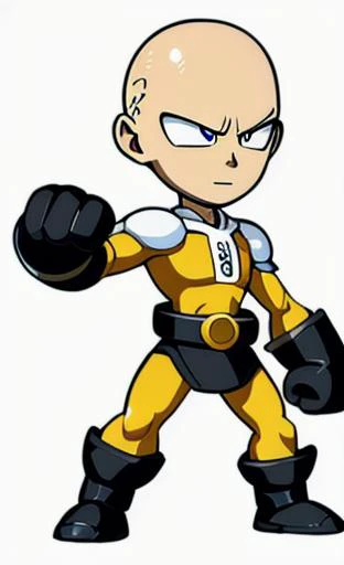 Brawlhalla, (brawlhalla style:1.2),(saitama:1.3) , standing, full body, centered, white background.
