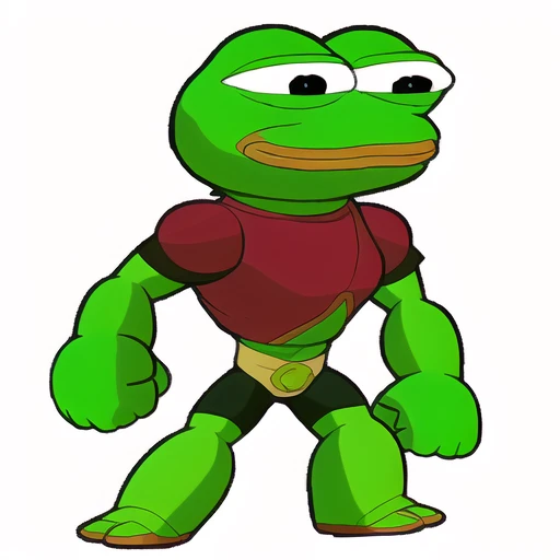 Brawlhalla, (brawlhalla style:1.1), green muscular man standing, full body, pepe_frog <lora:pepe_frog_v2:0.8>, centered, simple background