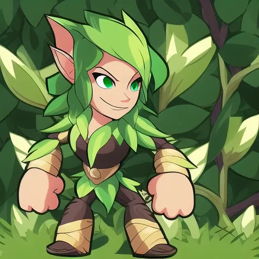 Brawlhalla, (brawlhalla style:1.1), forest elf, pointy ears, green vines, flowers, woman, huge detailed bow, full body, simple background