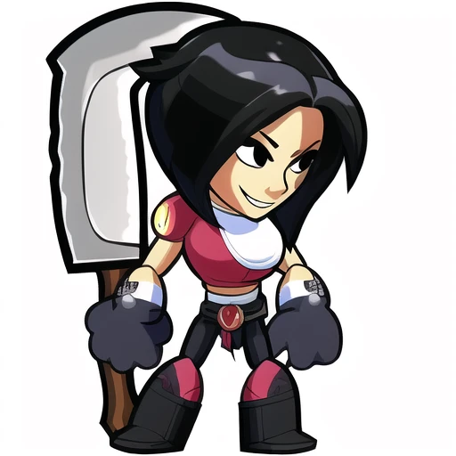 Brawlhalla, (brawlhalla style:1.1), japanese feminine woman, huge detailed axe, full body, simple background