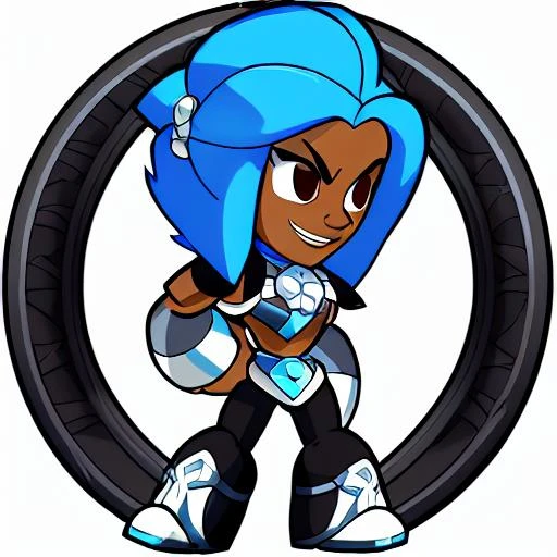 Brawlhalla, (brawlhalla style:1.2), dark skin, dark-skinned female, blue eyes, braid, choker, jewelry, standing, full body, katara <lora:KataraV2:0.8> , centered, simple background