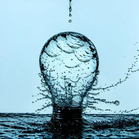 waterart, monochrome,water,bubble,blue theme,water drop <lora:waterart:1>