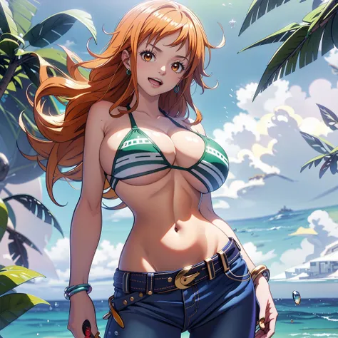 anime girl in bikini with tattoos on chest and arms, us one piece, beautiful portrait of us, us from one piece, us, seductive anime girl, I&#39;m going to make fanart too, realistic bikini, from one piece, clean and detailed anime art, one piece, 极其详细的Artgerm, Oppai, detailed anime digital art, by Kentaro Miura