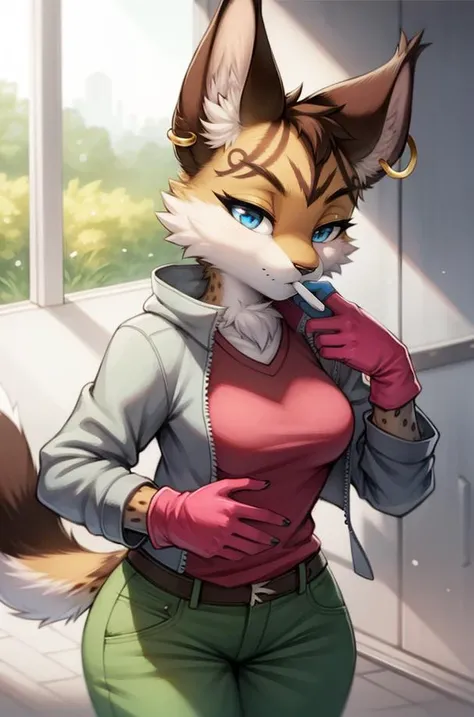 Beautiful, anthro lioness, perfect lighting, highly detailed CG Unity 8k wallpaper, high resolution, perfect lighting, youthful, tall, slim, skinny, frail slender figure, slim legs, distinctly feminine figure, narrow hips, long legs, close-up shot.

Anthropomorphic cat character, CG Unity, youthful, tall, slim, beautiful feminine figure, narrow hips, fluffy fuzzy volumetric calico fur, layered outfit with a cropped jacket, striped scarf, fingerless gloves, tousled ears twitching as she adjusts her whiskers with delicate fingers, bright green eyes, sitting at a café table, sunlight streaming through the window, gently wiping her nose with a soft handkerchief, relaxed smile, feminine and charming.