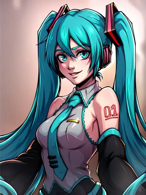 <lora:Zulidian-PonxXL-1024px:1>
score_5_up, score_6_up, 
1girl, hatsune_miku, aqua hair, aqua eyes, smile