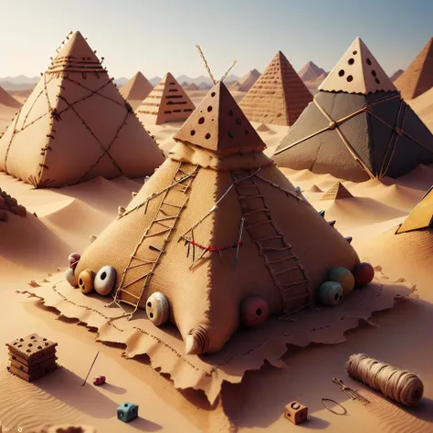 <lora:voodooTECHv3:1>,  v00d00t3ch,  stitches, nails,  pyramid \(structure\), desert, sand