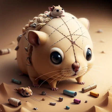 <lora:voodooTECHv3:0.8>,  v00d00t3ch,  stitches, nails,    desert, sand, wool, hamster,