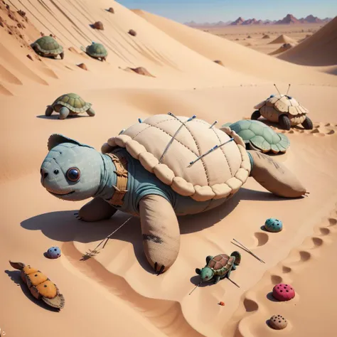 <lora:voodooTECHv3:0.8>, v00d00t3ch, stitches, nails, desert, sand, turtle, wool,