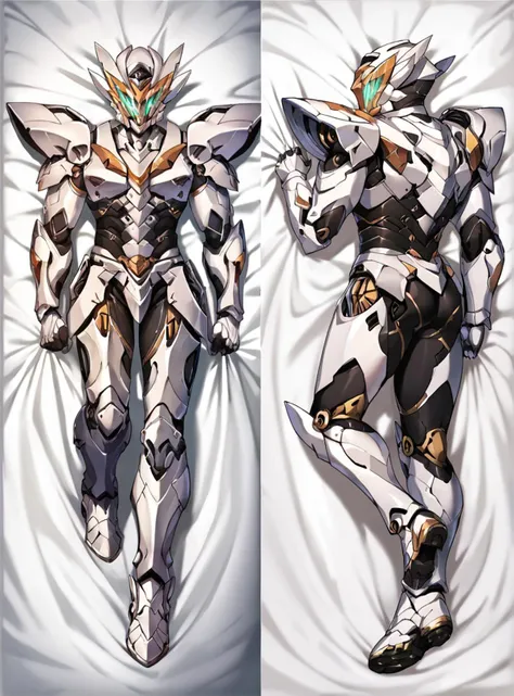 score_9, score_8_up, score_7_up, score_6_up, score_5_up, score_4_up , source_anime, masterpiece, <lora:ChamFireflyPonyXL:0.8>SAM, mecha, full armor, helmet, dakimakura \(medium\), dakimakura \(object\), full body, grab_beedsheet,looking back,