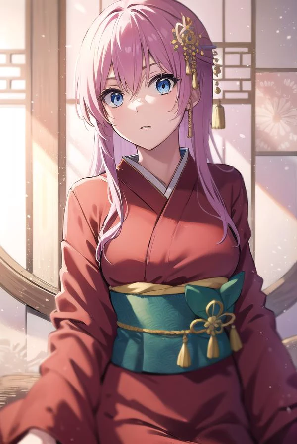 kayosudou, <lyco:kayosudou-lyco-nochekaiser:1>,
kayo sudou, blue eyes, pink hair, long hair, <lora:surprised_v100:1>,
BREAK flower, flowes, green sash, hair ornament, japanese clothes, kimono, obi, red kimono, sash,
BREAK cowboy shot, looking at viewer,
BREAK indoors,
BREAK <lyco:GoodHands-beta2:1>, (masterpiece:1.2), best quality, high resolution, unity 8k wallpaper, (illustration:0.8), (beautiful detailed eyes:1.6), extremely detailed face, perfect lighting, extremely detailed CG, (perfect hands, perfect anatomy),