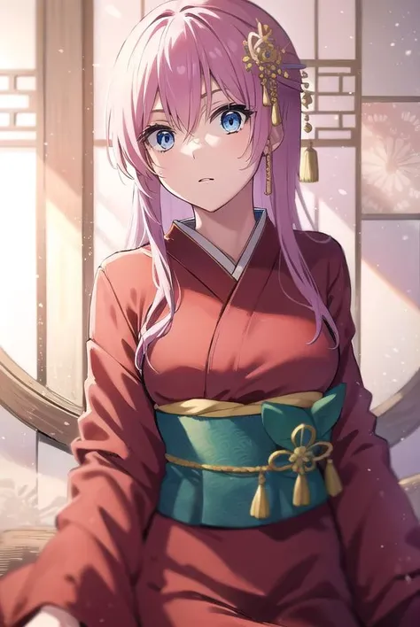 kayosudou, <lyco:kayosudou-lyco-nochekaiser:1>,
kayo sudou, blue eyes, pink hair, long hair, <lora:surprised_v100:1>,
BREAK flower, flowes, green sash, hair ornament, japanese clothes, kimono, obi, red kimono, sash,
BREAK cowboy shot, looking at viewer,
BREAK indoors,
BREAK <lyco:GoodHands-beta2:1>, (masterpiece:1.2), best quality, high resolution, unity 8k wallpaper, (illustration:0.8), (beautiful detailed eyes:1.6), extremely detailed face, perfect lighting, extremely detailed CG, (perfect hands, perfect anatomy),